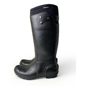 Bogs Womens Rider Emboss Size 9 Rain Boots Black Rubber Waterproof Pull On